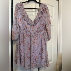 Entro Lavender Dress with Maroon & Cream Floral Petal Design